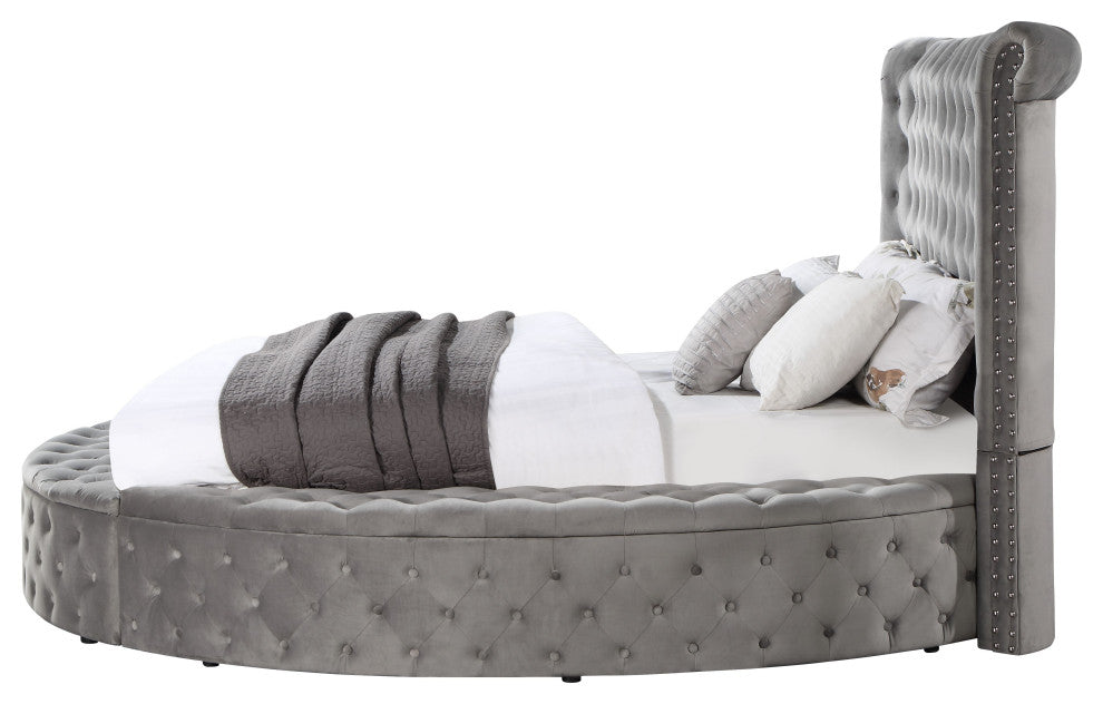 ACME Gaiva Queen Bed with Storage in Gray Velvet
