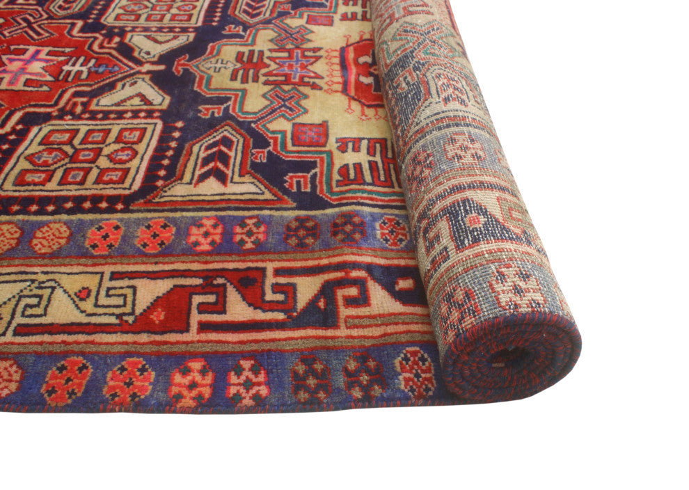 Fine Vintage Distressed Colys Navy/Red Runner, 3'10x10'4
