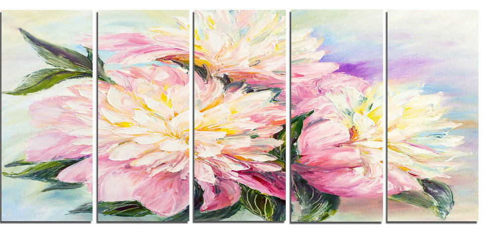 "Blooming Pink Peonies" Canvas Art Print60"x28", 5-Panels