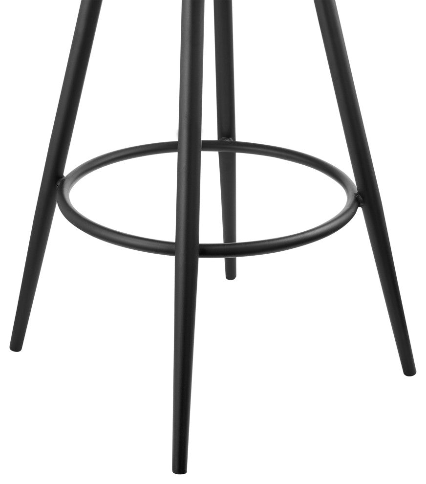 Gardenia Swivel Stool With Black Iron Frame and Faux Leather, Vintage Gray, Bar Height