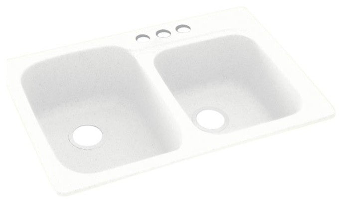 Swan 33x22x9 Solid Surface Kitchen Sink, 3-Hole, White