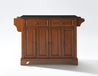 LaFayette Solid Black Granite Top Kitchen Island, Classic Cherry Finish