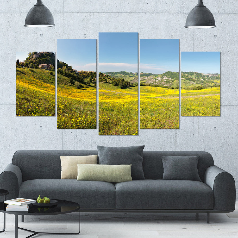 Italian Castle of Rossena, Landscape Canvas Art Print, 60"x32", 5 Panels