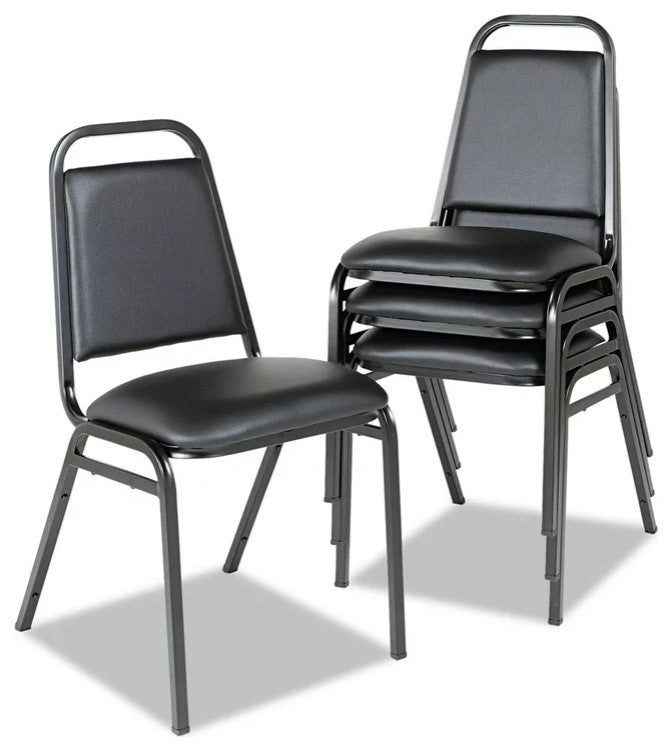 Set of 4 Stackable Chair, Multipurpose Design With Vinyl Seat & Backrest, Black