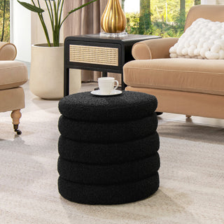 Fuji 19" Oversized Horizontal Tufted Round Storage Ottoman, Ebony Black Boucle