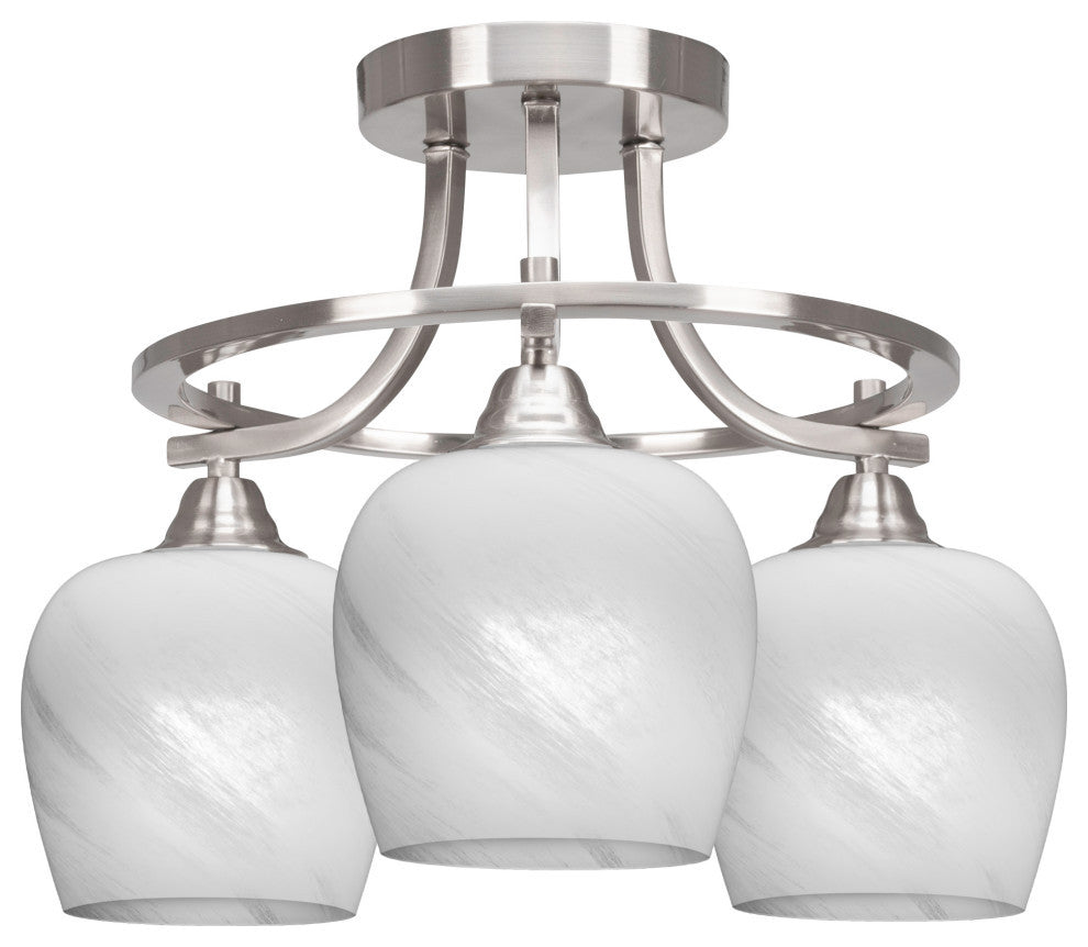 Paramount 3-Light Semi-Flush Light, Brushed Nickel, 6" White Marble Glass
