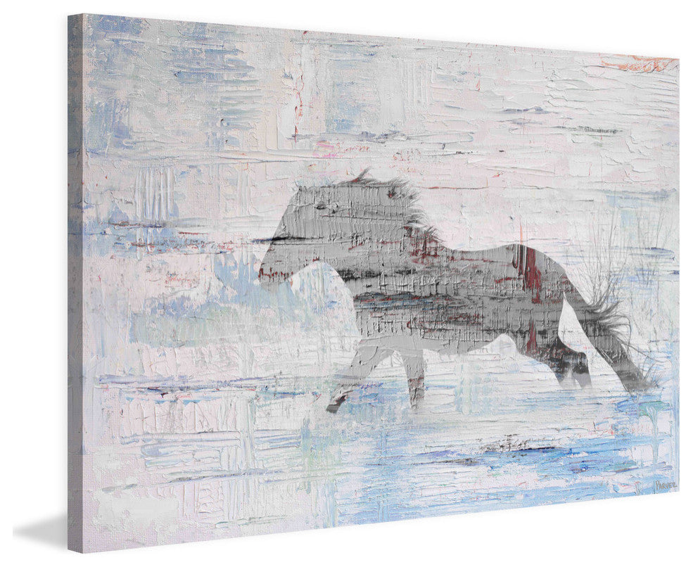 "Grey Horse Trot 2" Painting Print on Wrapped Canvas, 24"x16"