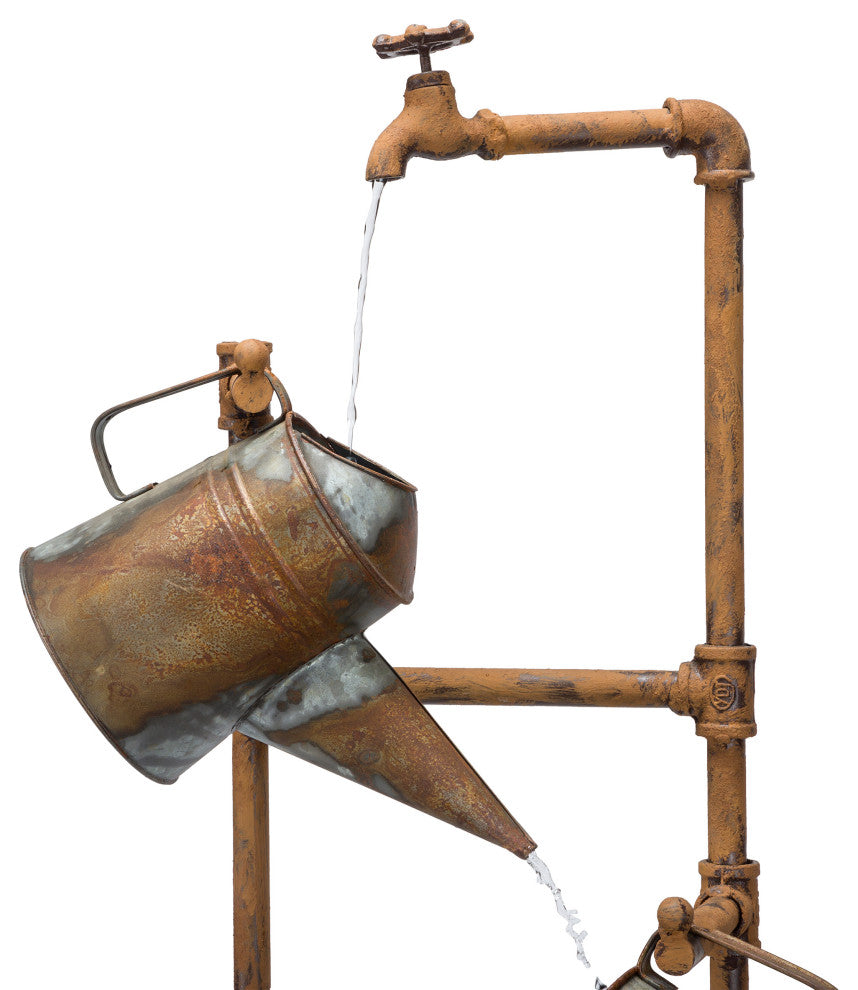 Rustic Multi Water Spout and Watering Can Metal Fountain