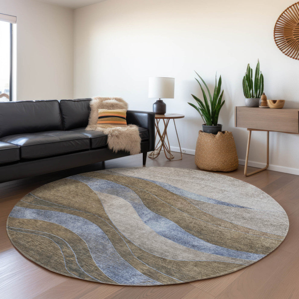 Machine Washable Indoor/Outdoor Chantille ACN1892 Taupe 8' x 8' Round Rug