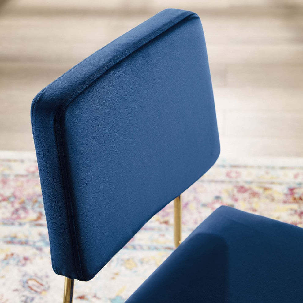 Side Dining Chair, Velvet, Metal, Gold Blue Navy, Modern, Cafe Bistro Restaurant