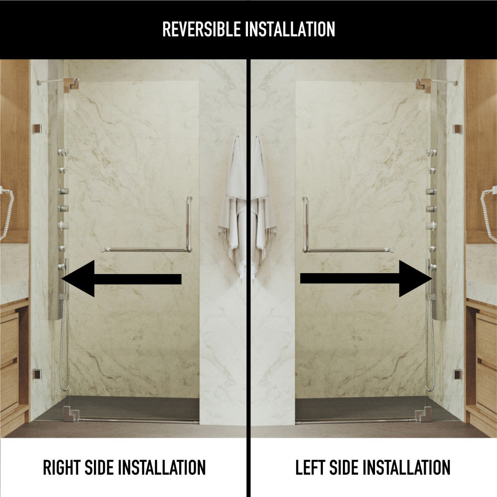 VIGO Pirouette 30" to 36" W x 72" H Frameless Pivot Shower Door, Chrome, Clear Glass