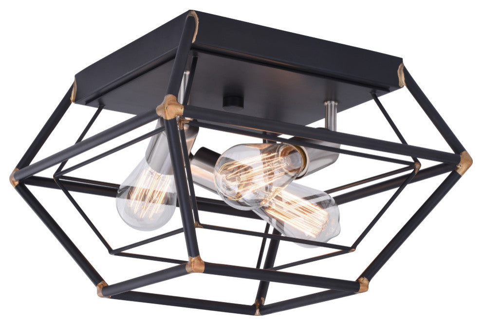 Bartlett 18" 3 Light Flush Mount Oil Rubbed Bronze with Satin Nickel