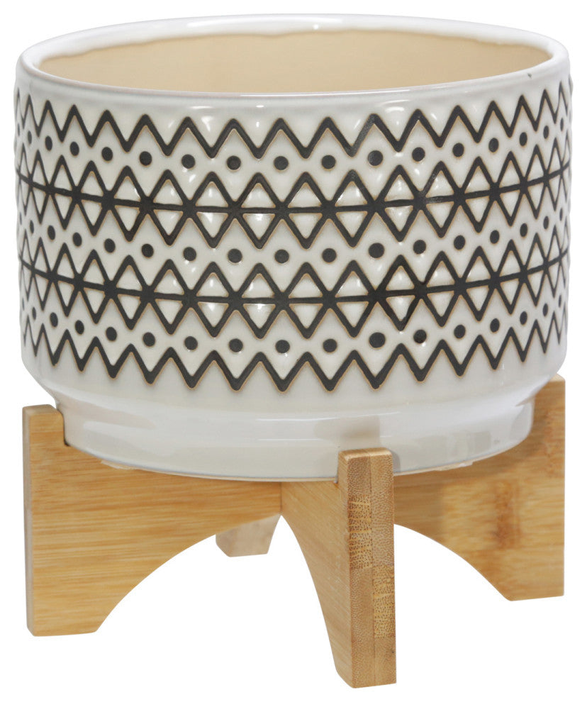 Ceramic 5" Abstract Planter On Stand, Ivory