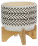 Ceramic 5" Abstract Planter On Stand, Ivory