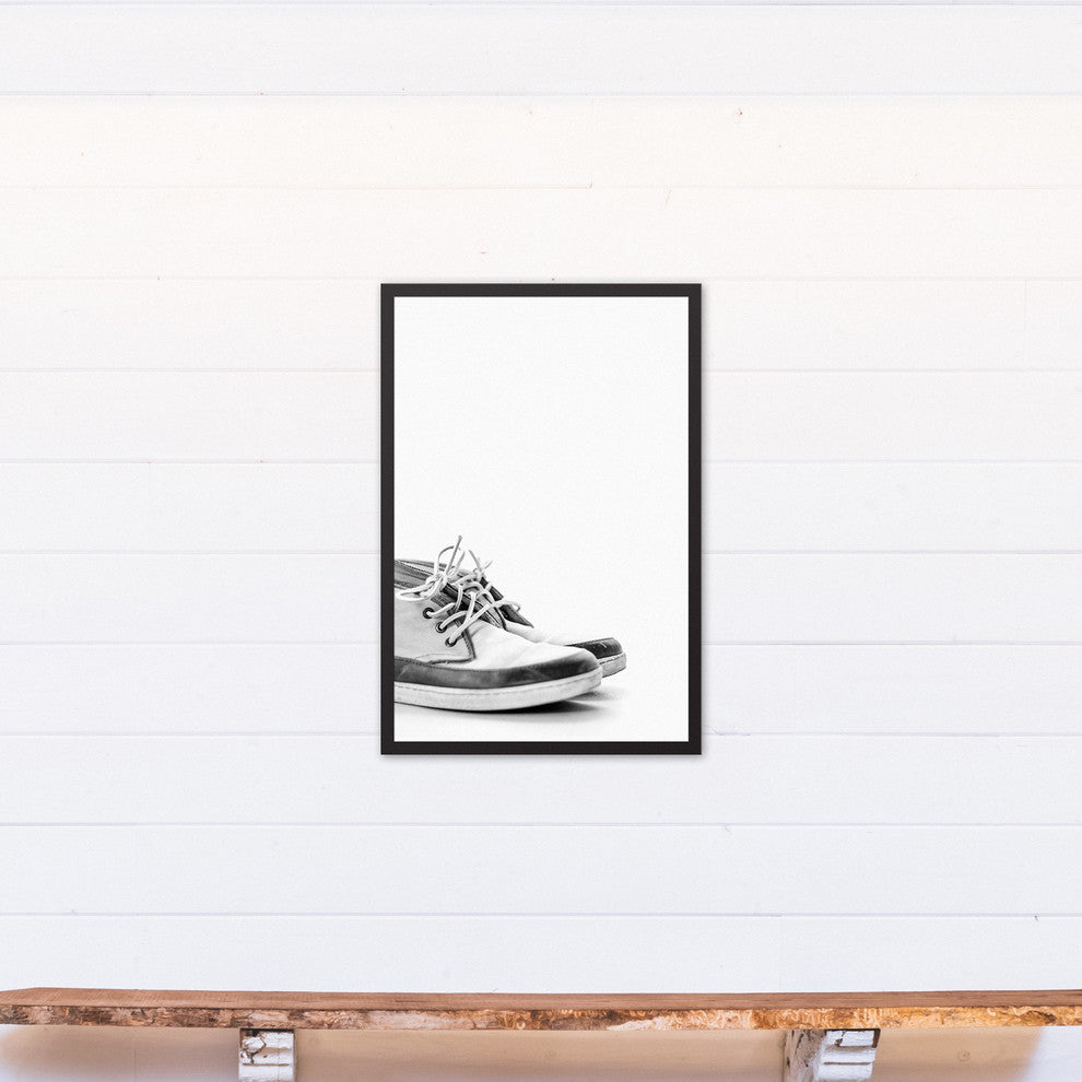 Black and White Sneakers 20x30 Black Framed Canvas