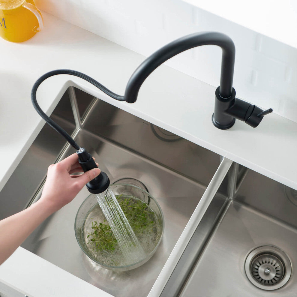 Casa Single Handle Pull Down Faucet, Matte Black, W/ Soap Dispenser