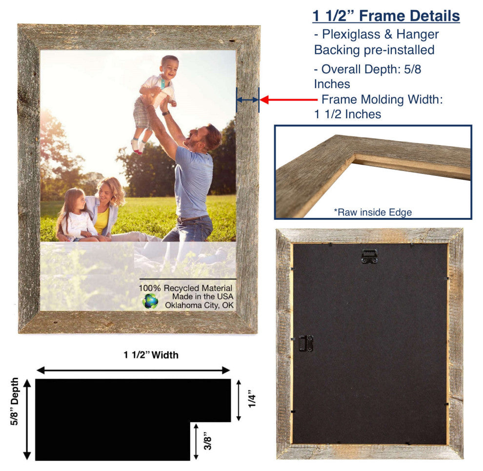 24X36 Natural Weathered Grey Picture Frame With Plexiglass Holder