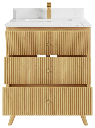 Pasadena 30 Single Sink Bath Vanity in Light Natural Teak 1.5" Empira Quartz