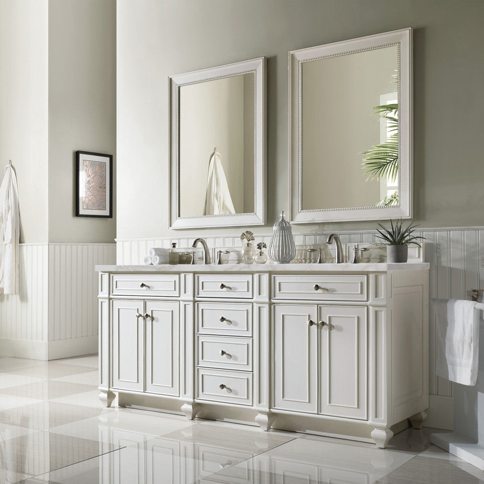 Bristol 72" Double Vanity Bright White, Bright White, Victorian Silver, Three-Hole