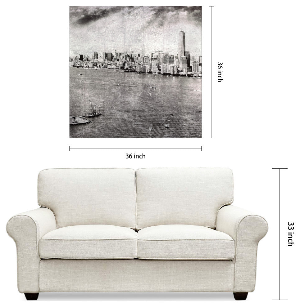 "New York Skyline B" Reverse Printed Tempered Glass With Silver Leaf