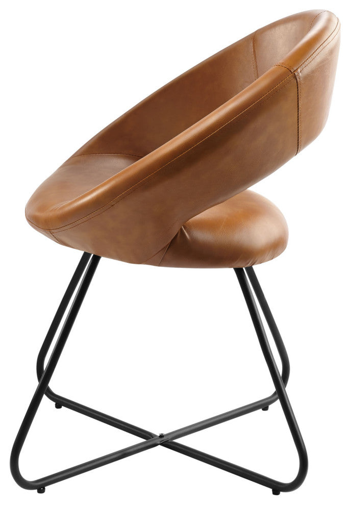 Dining Chair, Set of 2, Tan Black, Vegan Leather, Modern, Bistro Hospitality