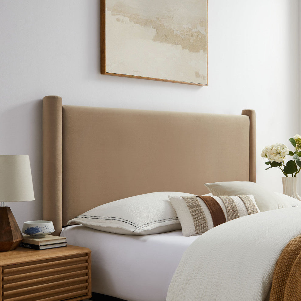 Rael Performance Velvet Queen Headboard, Taupe