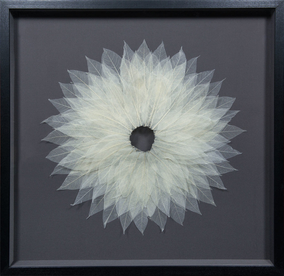 Tree Leaves Framed Shadow Box Wall Hanging Art, 31 1/2" Square, Narrow Leaf