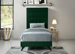 Elly Velvet Upholstered Bed, Green, Twin