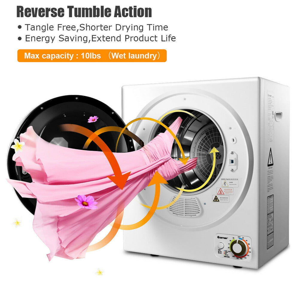 Costway Electric Tumble Cloth Dryer Stainless Steel Wall Mounted 1.5 cu .ft.