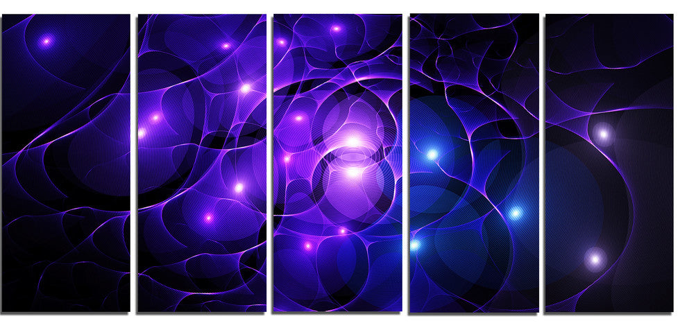Blue Fractal Space Circles, Abstract Canvas Art Print, 60"x28", 5 Panels