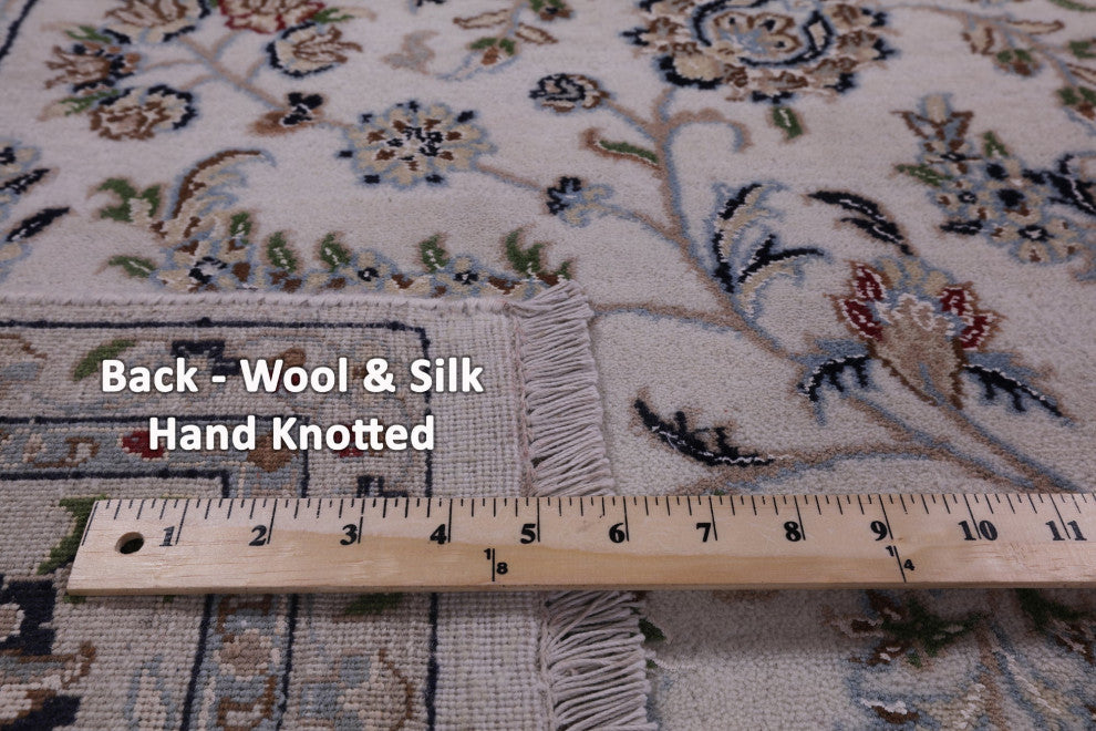 7' Square Wool & Silk Hand-Knotted Persian Nain Rug - Q14752