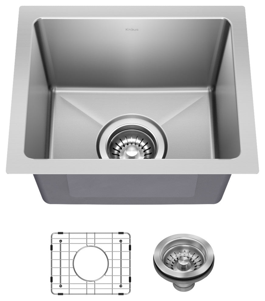 KRAUS Fairlane 15" Undermount 1-Bowl 18 Gauge Stainless Steel Kitchen Sink