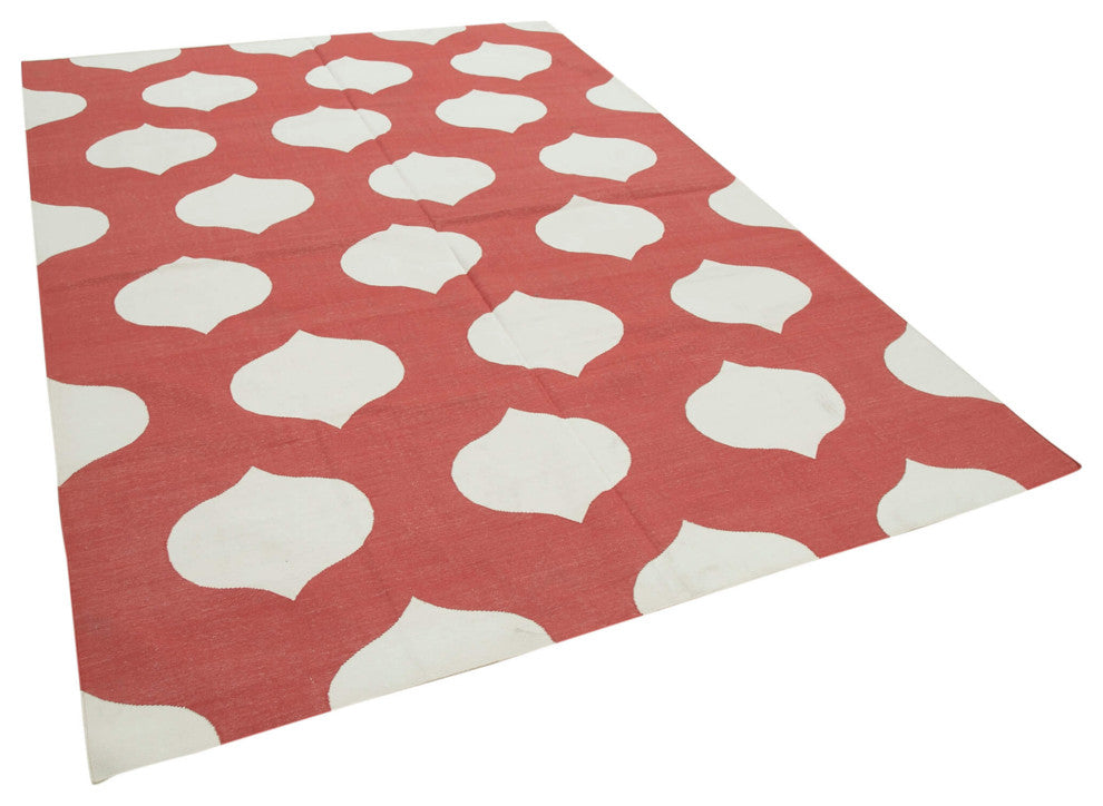 Rug N Carpet - Handmade Wool 6' 0'' x 8' 10'' Modern Design Dhurrie Kilim Rug