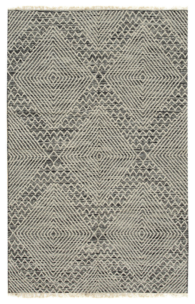 Handwoven Wool Black Contemporary Geometric Punja Killim Rug, 4'x6'