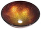 Dawn Tempered Glass, Hand-Painted Glass Vessel Sink-Round Shape, Gold and Brown