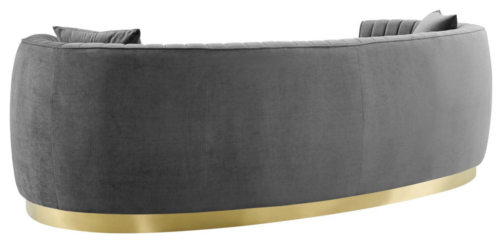 Modern Designer Lounge Lobby Sofa, Velvet Fabric Metal Steel, Grey Gray