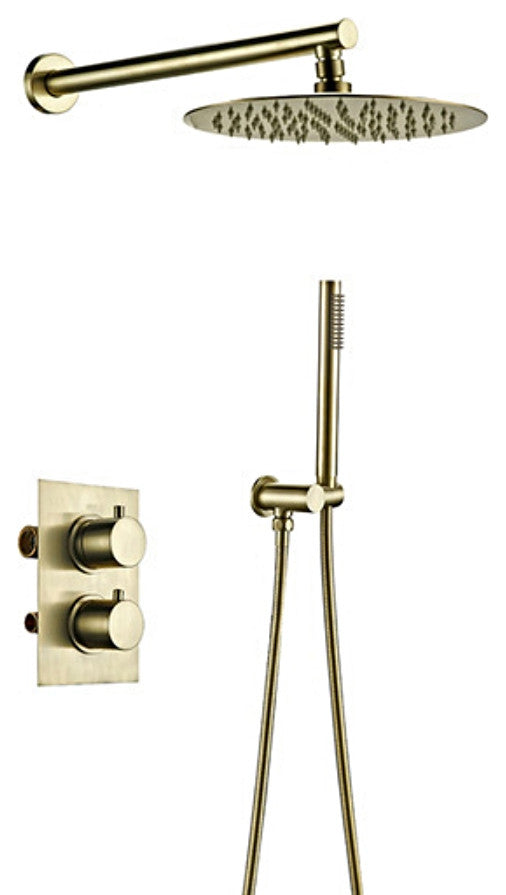 Wasser Solid Brass Complete Shower System, 12" Rain Shower Head