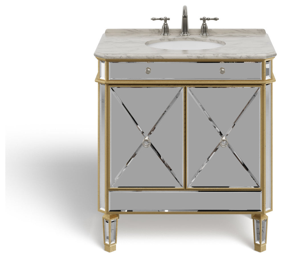 The Calista Bathroom Vanity, Gold, 32", Single Sink, Freestanding