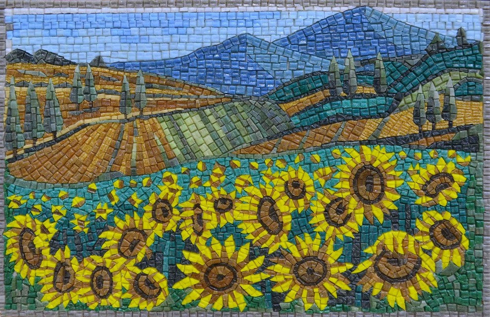 "Sunflower Feed" Glass Mosaic Art, 36"x27"
