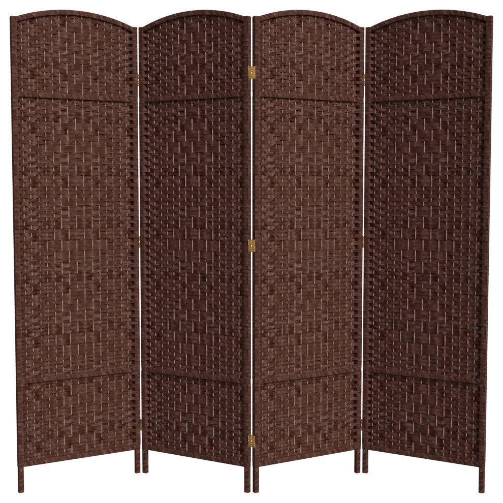 6' Tall Diamond Weave Fiber Room Divider, Dark Red, 4 Panel