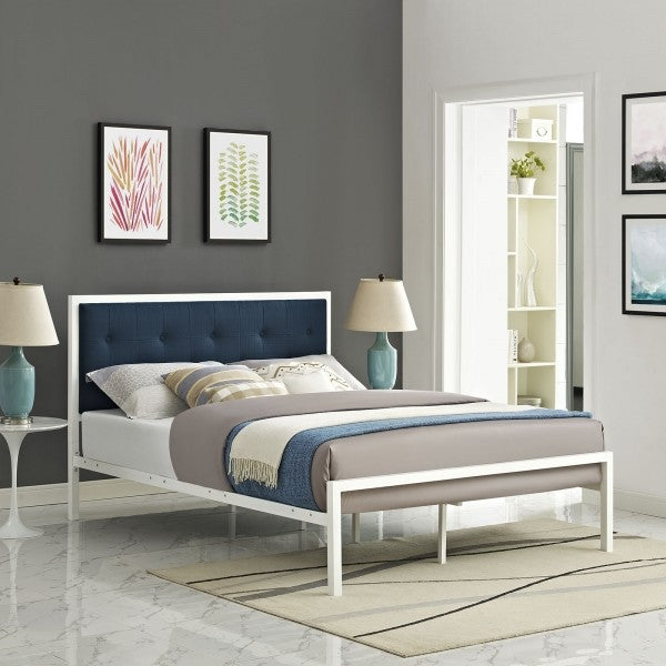 Lottie Full Fabric Bed, White Azure