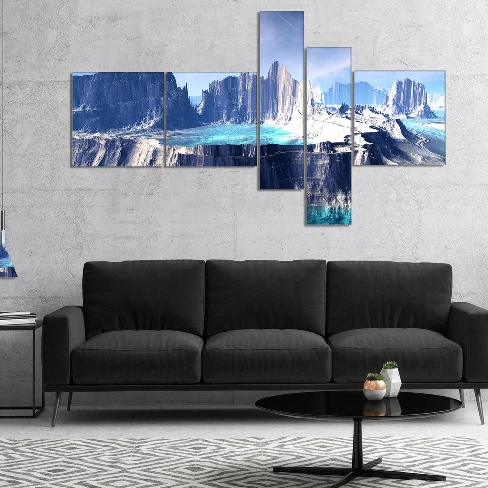 3D Rendered Fantasy Alien Planet, Large Landscape Canvas Art, 60"x32", 5 panels
