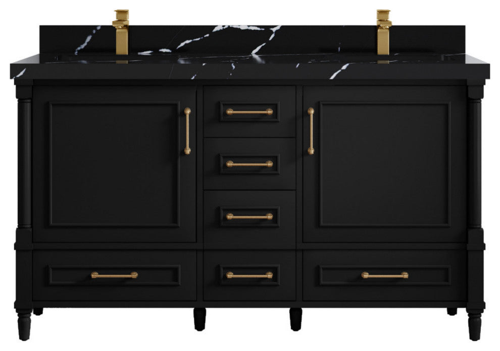 Aberdeen 60 Double Bathroom Vanity In Black 2" Calacatta Black