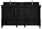 Aberdeen 60 Double Bathroom Vanity In Black 2" Calacatta Black