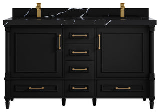 Aberdeen 60 Double Bathroom Vanity In Black 2" Calacatta Black