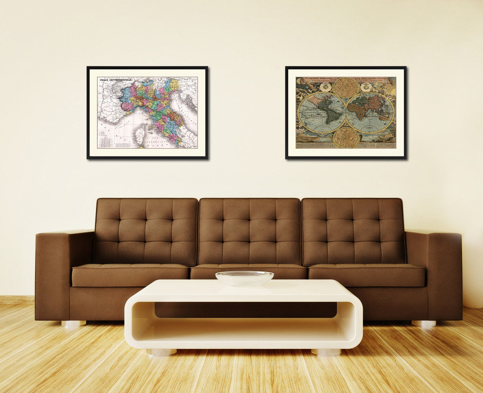 North Italy Vintage Antique Map Wall Art, 28"x37"