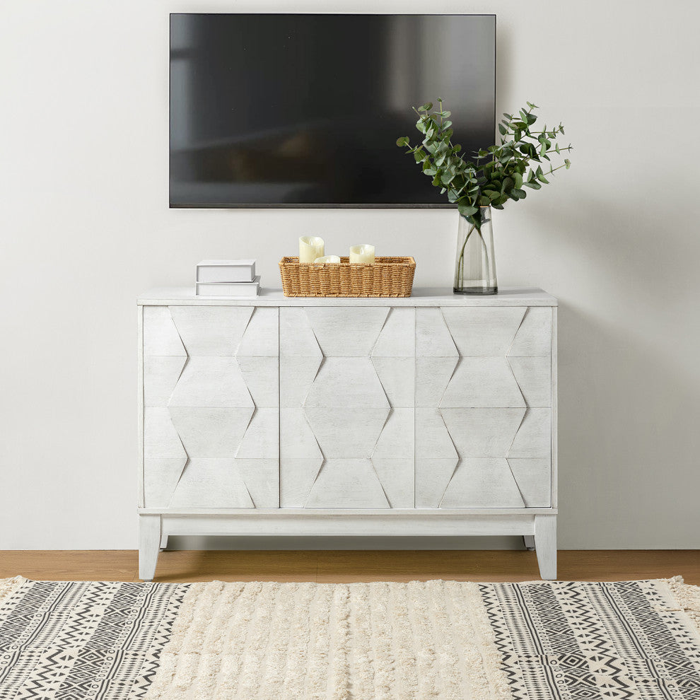45" 3 Doors Storage, Wide Sideboard Cabinet, White