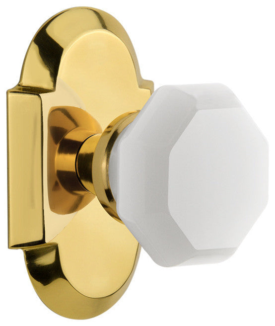 Cottage Plate Single Dummy Waldorf White Milk Glass Knob, Polished Brass
