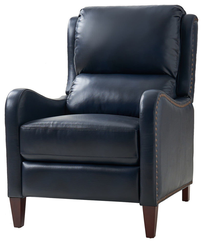 Genuine Leather  Push back Recliner With Wingback, Navy