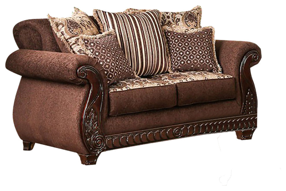 Fabric Upholstered Loveseats with Rolled Arms Design, Loveseat